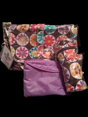 Kalencom Floral Multi-Color Baby Diaper Bag with Purple Pouch